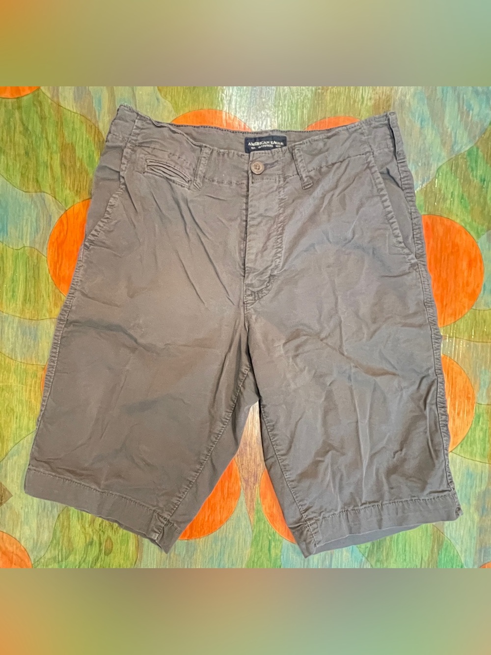 American Eagle Outfitters Gray Mens Cargo Shorts Cotton Longer Length Elastane